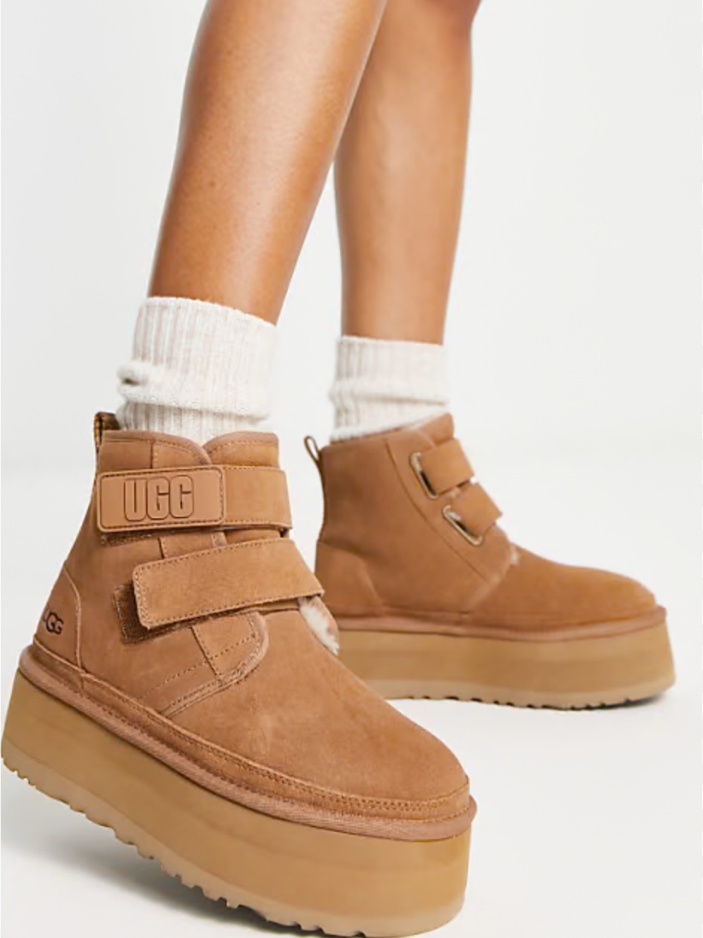 UGG Tan Suede Platform Ankle Booties with Shearling Lining